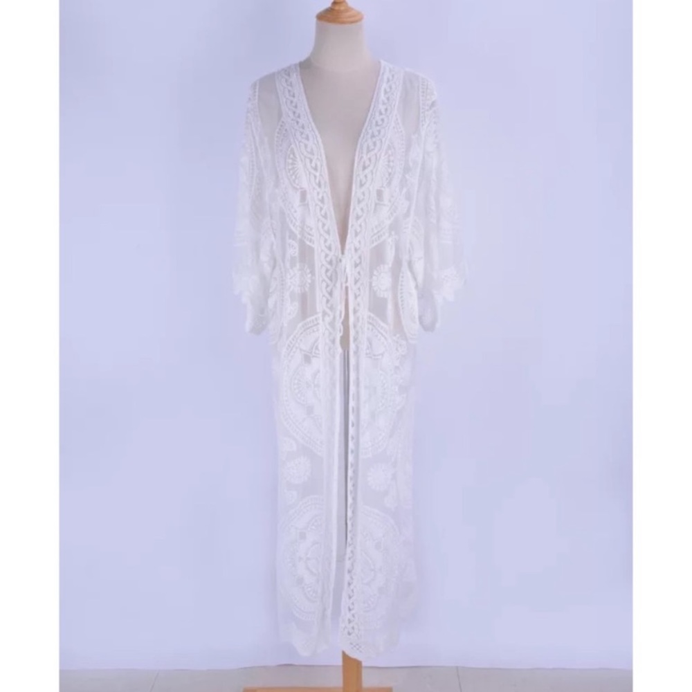 SOLD OUT Scalloped Sheer Mesh Lace Boho Kimono Coverup Wrap - Picture 6 of 7